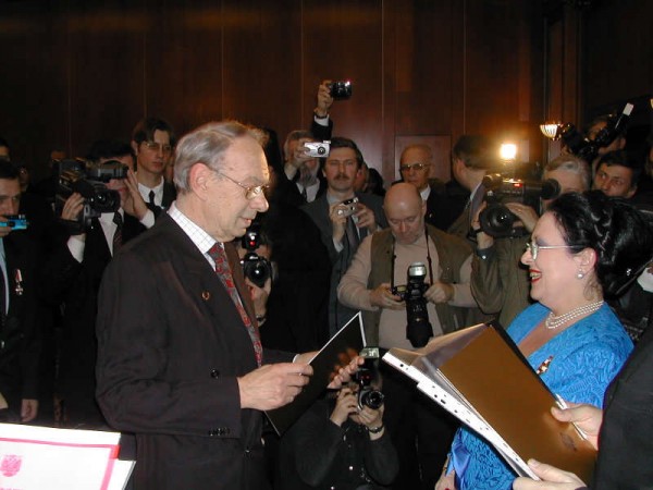 H.I.H. the Grand Duchess Maria of Russia presenting Aleksei Vladimirovich Batalov with a patent of hereditary nobility.  Moscow, January 13, 2004.